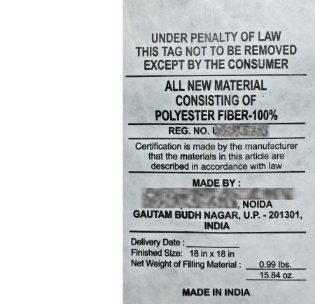 Sample law label tag for registration India exporters